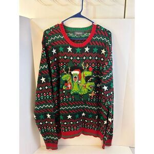 33 Degree Dinosaur Santa Hat Gingerbread M Mens Christmas Sweater Green Red